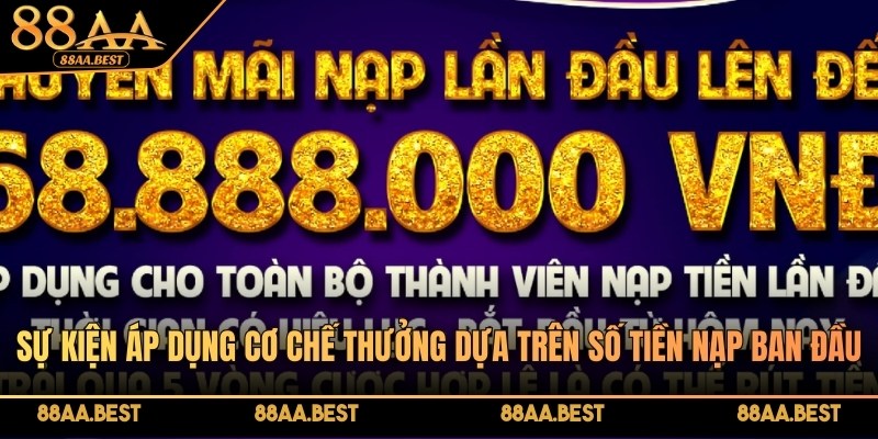 88AA khuyến mãi cho lần thanh toán đầu tiên trị giá 68.000.000 VNĐ 3 Sự kiện áp dụng một cơ chế thưởng điểm dựa trên số tiền nạp ban đầu